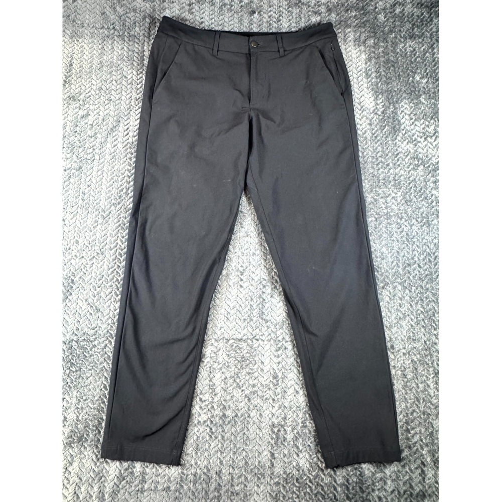 Lululemon Commission Chino Pants Mens 33 Black‎ Mid Rise Warpstreme Tapered Leg